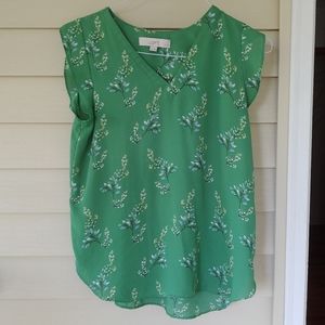 Loft Petite Green Floral Blouse